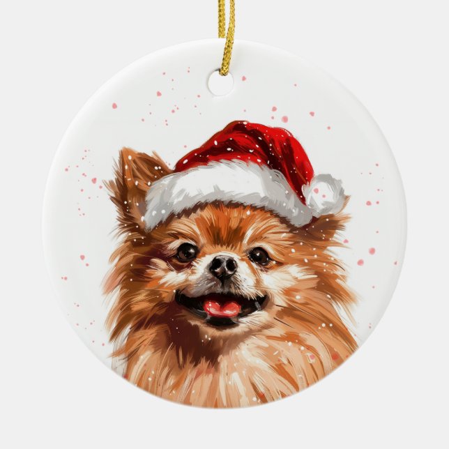 Pomeranian Dog Christmas Personalized Julgransprydnad Keramik (Framsidan)