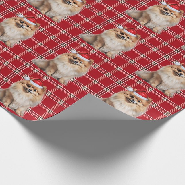 Pomeranian Dog Holiday Plaid Christmas Presentpapper (Hörn)