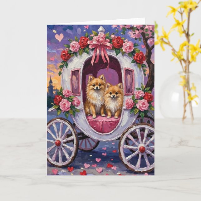 Pomeranian Dog Valentine's Day  Kort (Gul blomma)