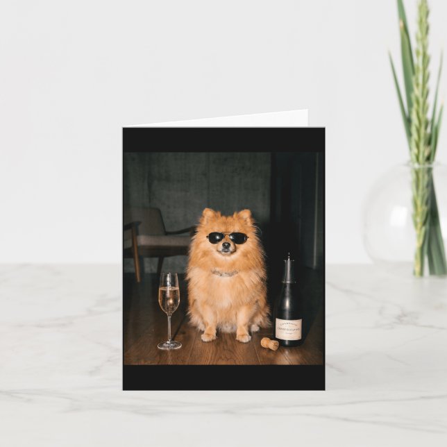 Pomeranian dricker champagne rolig fadersdag kort (Framsida)