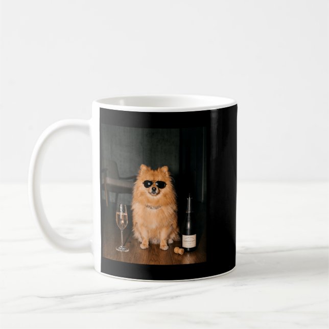 Pomeranian dricker Champagne Roligt Fars Dag Kaffemugg (Vänster)