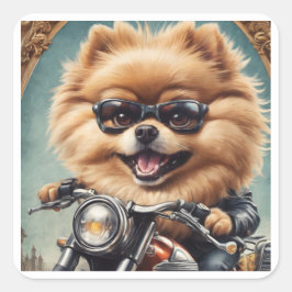 "Pomeranian Driving a Motorcycle" Sticker Sheet Fyrkantigt Klistermärke