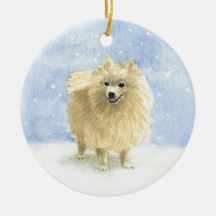 Pomeranian Eskie i snön Julgransprydnad Keramik