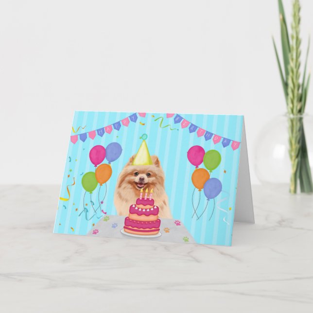 Pomeranian Födelsedagsfirande Julkort Kort (Framsida)