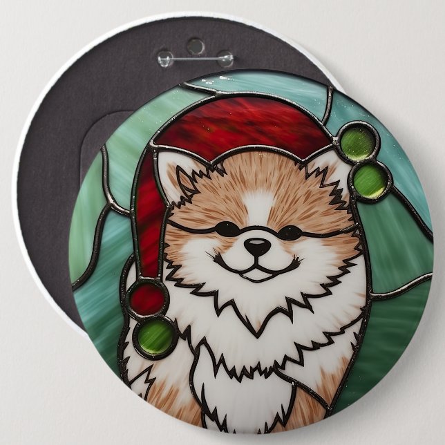 Pomeranian Glasmosaik Jul Knapp (Framsida & baksida)