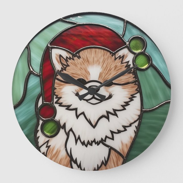 Pomeranian Glasmosaik Jul Stor Klocka (Framsida)
