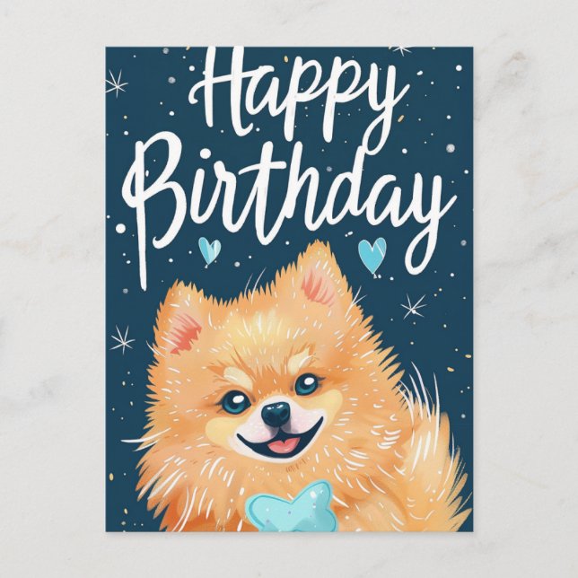 Pomeranian Grattis på födelsedagen  Vykort (Framsida)
