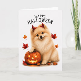 Pomeranian Halloween Djävulshund Kort