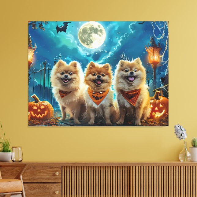 Pomeranian Halloween Kuslig Canvastryck (Insitu (Vardagsrum))