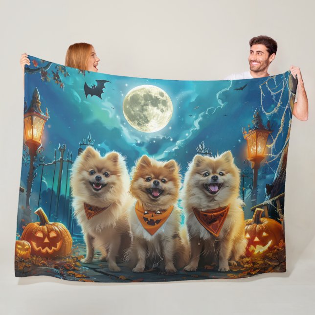 Pomeranian Halloween Kuslig Fleecefilt (På plats)