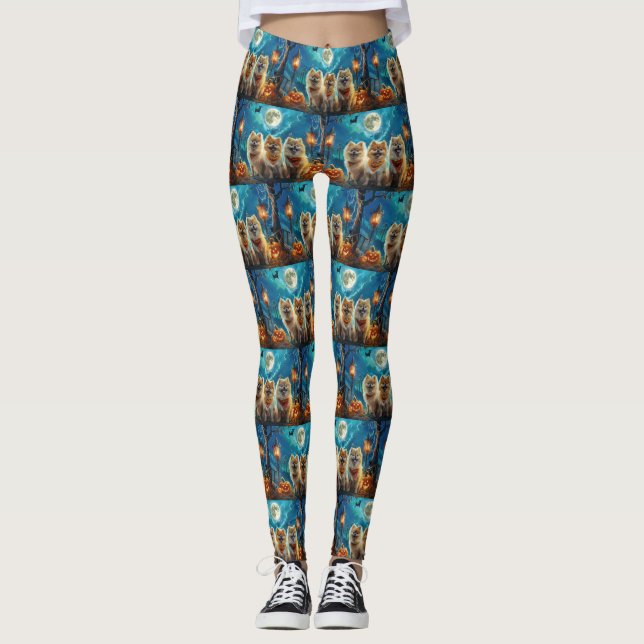 Pomeranian Halloween Kuslig Leggings (Framsida)