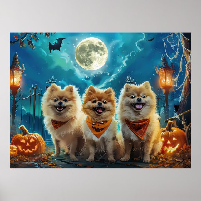 Pomeranian Halloween Kuslig Poster (Framsidan)