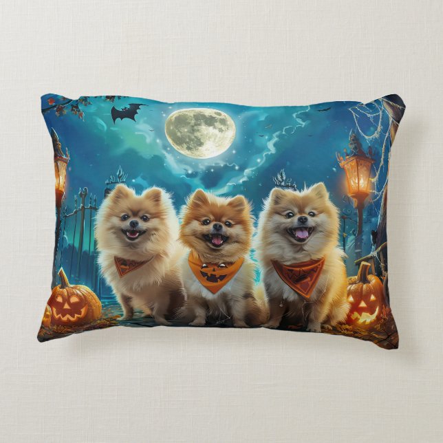 Pomeranian Halloween Kuslig Prydnadskudde (Baksidan)
