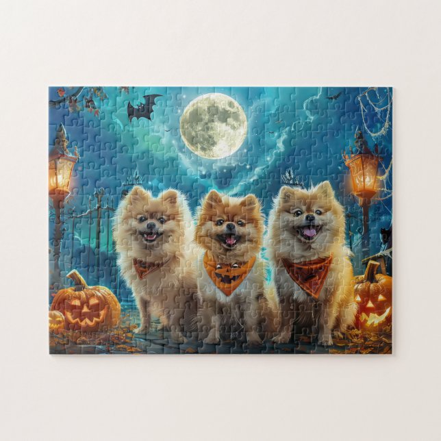 Pomeranian Halloween Kuslig Pussel (Horisontell)