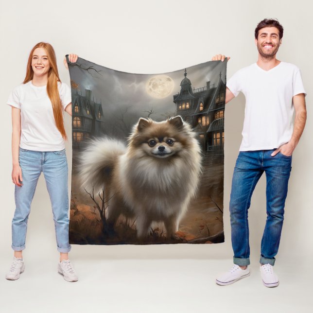 Pomeranian Halloween Skräck Fleecefilt (På plats)