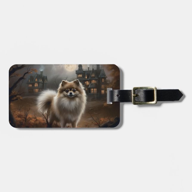 Pomeranian Halloween Skräckinjagande Bagagebricka (Horisontell Framsida)