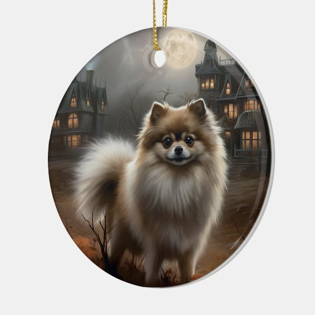 Pomeranian Halloween Skräckinjagande Julgransprydnad Keramik (Vänster)
