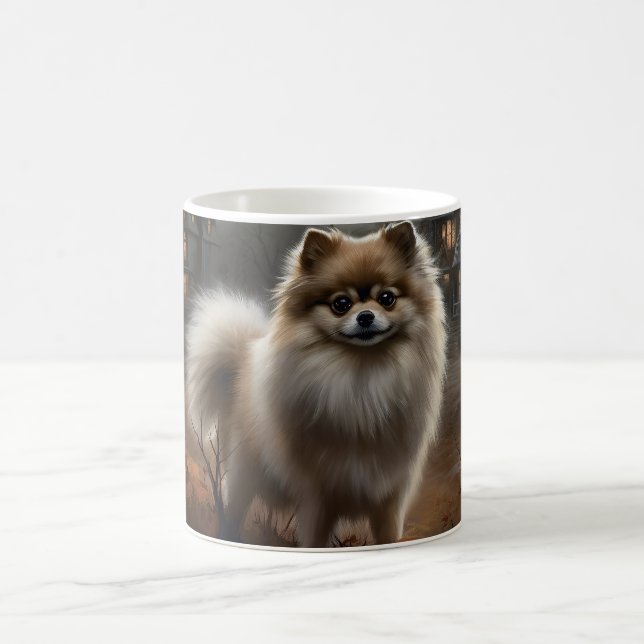 Pomeranian Halloween Skräckinjagande Kaffemugg (Center)