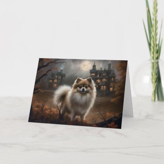 Pomeranian Halloween Skräckinjagande Kort (Framsida)