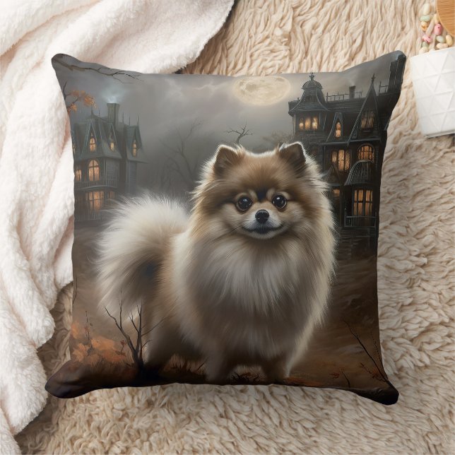 Pomeranian Halloween Skräckinjagande Kudde (Filt)