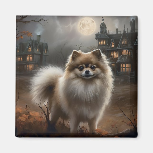 Pomeranian Halloween Skräckinjagande Magnet (Framsidan)
