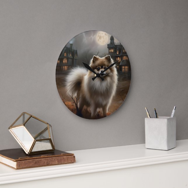 Pomeranian Halloween Skräckinjagande Stor Klocka (Kontor)