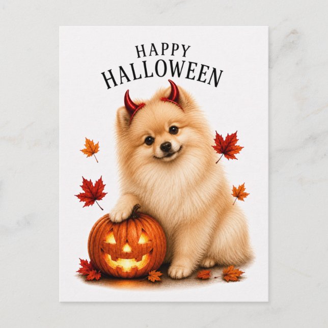 Pomeranian Halloween Vykort (Framsida)