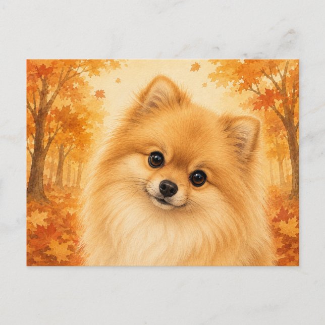 Pomeranian Höst Skog Hund Vykort (Framsida)
