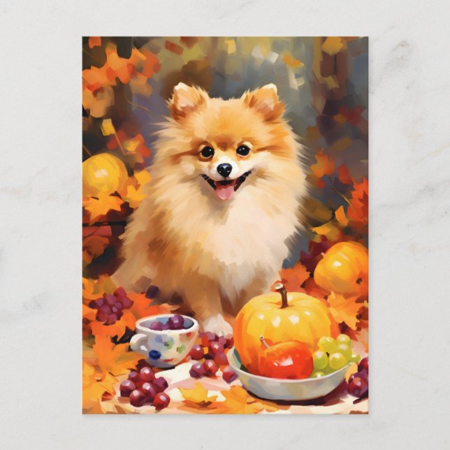 Pomeranian Höst Tacksgiving  Vykort (Framsida)