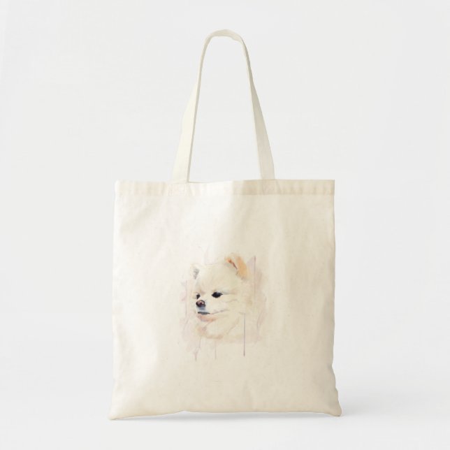 Pomeranian Hund Akvarell Målning Söt Tygkasse (Framsidan)