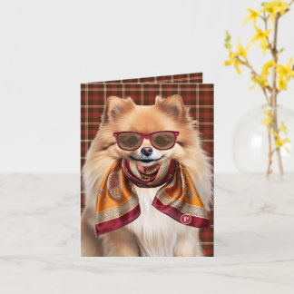 Pomeranian Hund Burgundy Mönster Monogram Kort