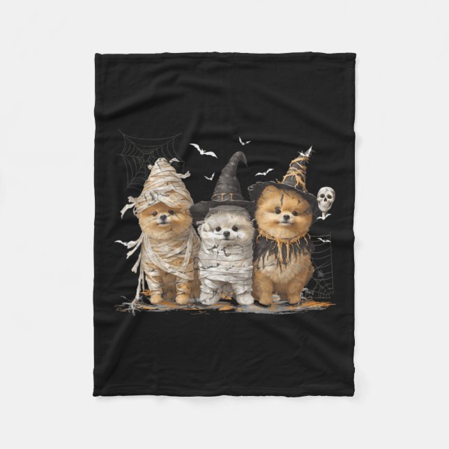 Pomeranian Hund Ed Spöke Halloween Fleecefilt (Framsidan)