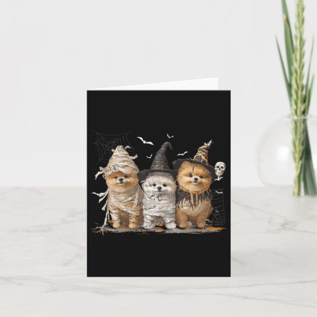 Pomeranian Hund Ed Spöke Halloween Kort (Framsida)