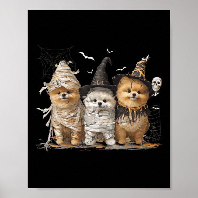 Pomeranian Hund Ed Spöke Halloween Poster (Framsidan)
