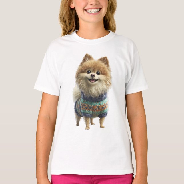 Pomeranian hund i färgglatt mönstrat tröja barn (Framsida)