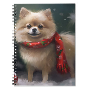 Pomeranian hund i snö jul anteckningsbok