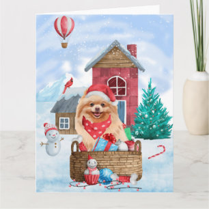 Pomeranian hund i snö jul hund hus kort