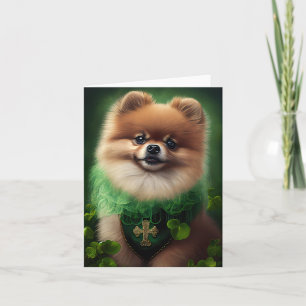 Pomeranian hund i St. Patrick's Day klänning Kort