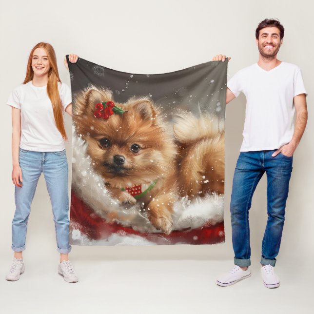 Pomeranian Hund Jul Festivitet Fleecefilt (På plats)