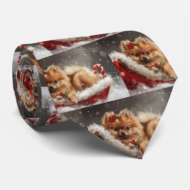 Pomeranian Hund Jul Festlig Slips (Rullad)