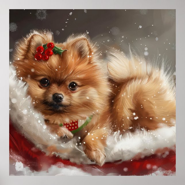 Pomeranian Hund Jul Firande Poster (Framsidan)