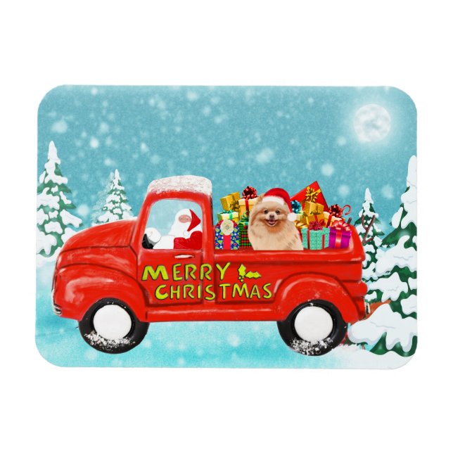 Pomeranian Hund Jul Leverans Lastbil Magnet (Horisontell)