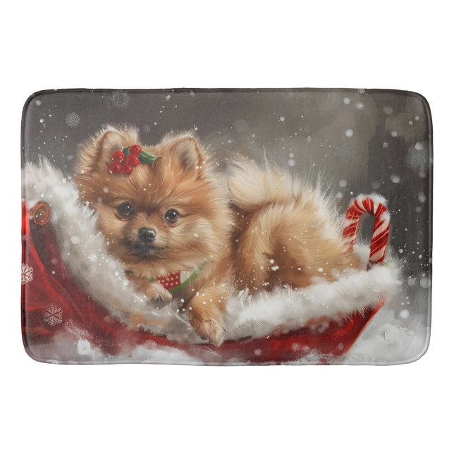 Pomeranian Hund Julfirande Badrumsmatta (Framsidan)