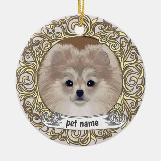 Pomeranian Hund Kärleksfullt Minne Ornament (Framsidan)