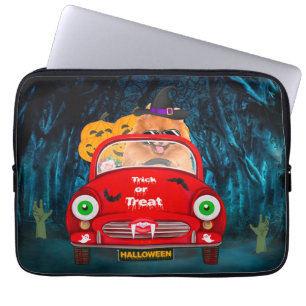Pomeranian Hund Kör Bil Skräck Halloween Laptop Fodral