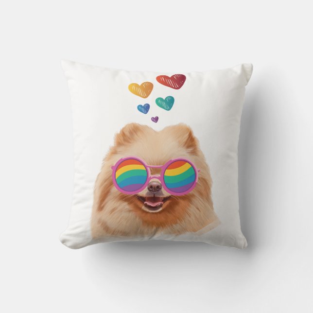 Pomeranian Hund med Hjärtan Alla Hjärtans Dag Kudde (Framsida)