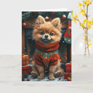 Pomeranian Hund Med Julpresenter Öppen Spis Kort