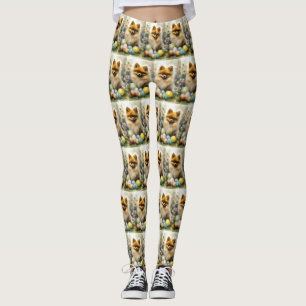 Pomeranian Hund med påskägg Semester Leggings