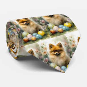 Pomeranian Hund med Påskägg Semester Slips
