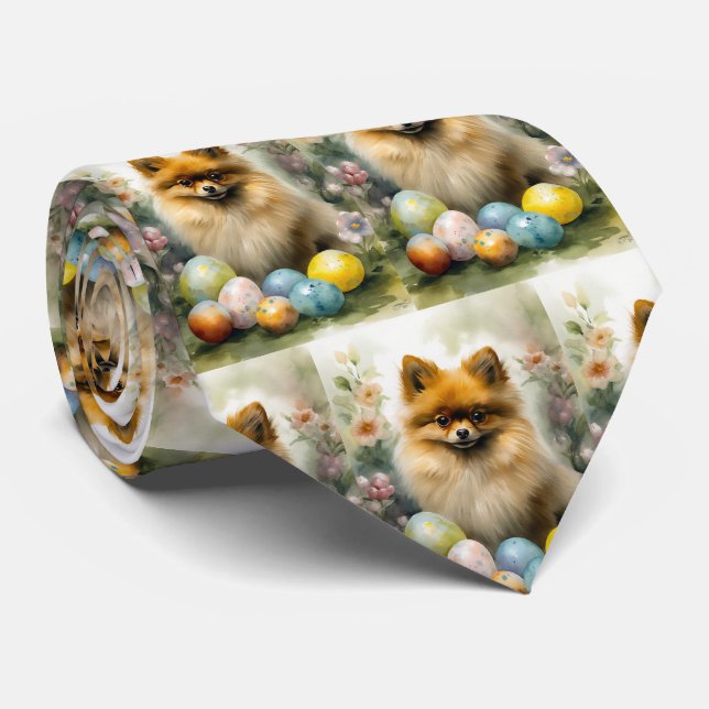 Pomeranian Hund med Påskägg Semester Slips (Rullad)